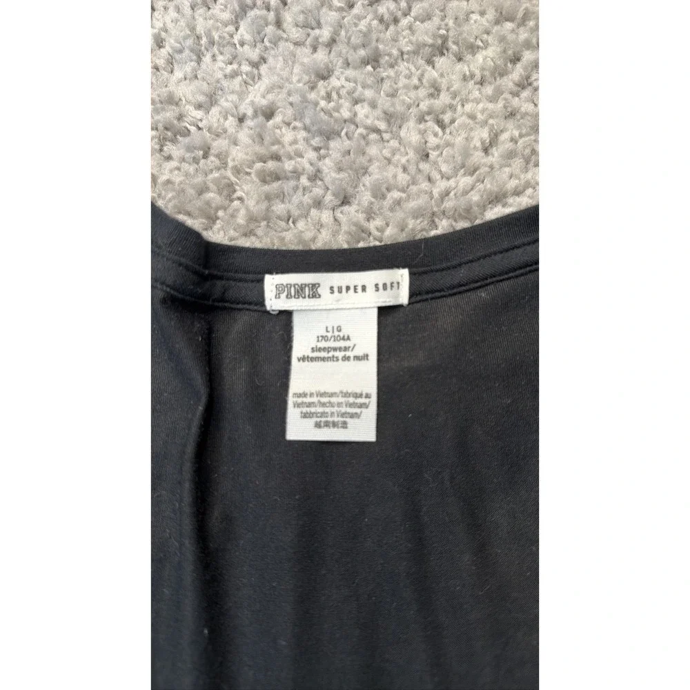 PINK Victoria's Secret  L Black V-Neck Short Sleeve Sleep Shirt Tee